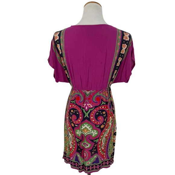 Vintage 90s Angie Multicolored Print Boho Rayon Casual Summer Mini Dress Tunic - Picture 9 of 16